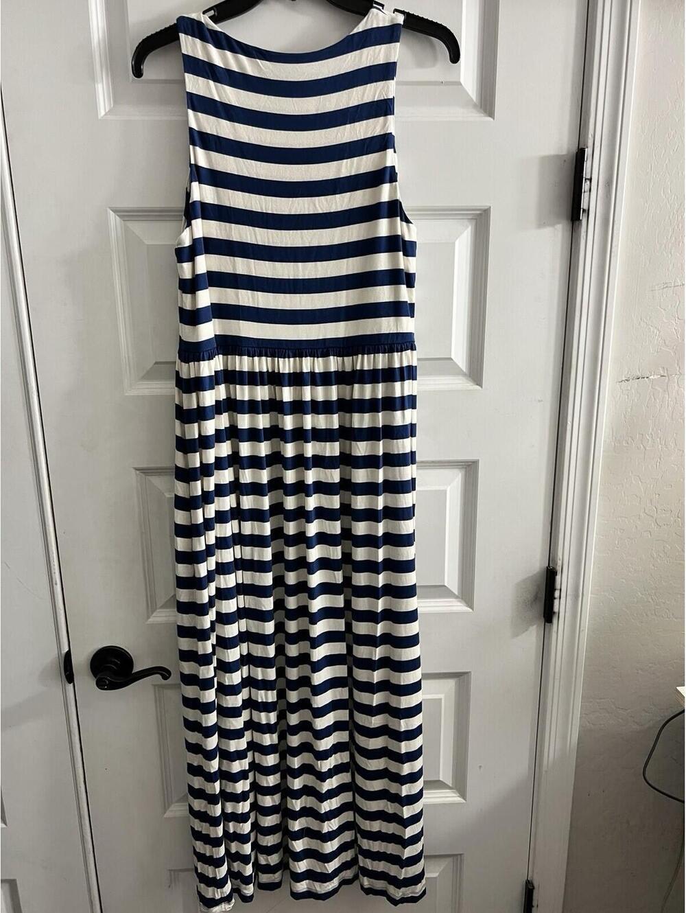 Hatch Maternity Women Sz 2 (M/8-10) Blue White Striped Maxi Dress Summer Cool - Picture 5 of 9